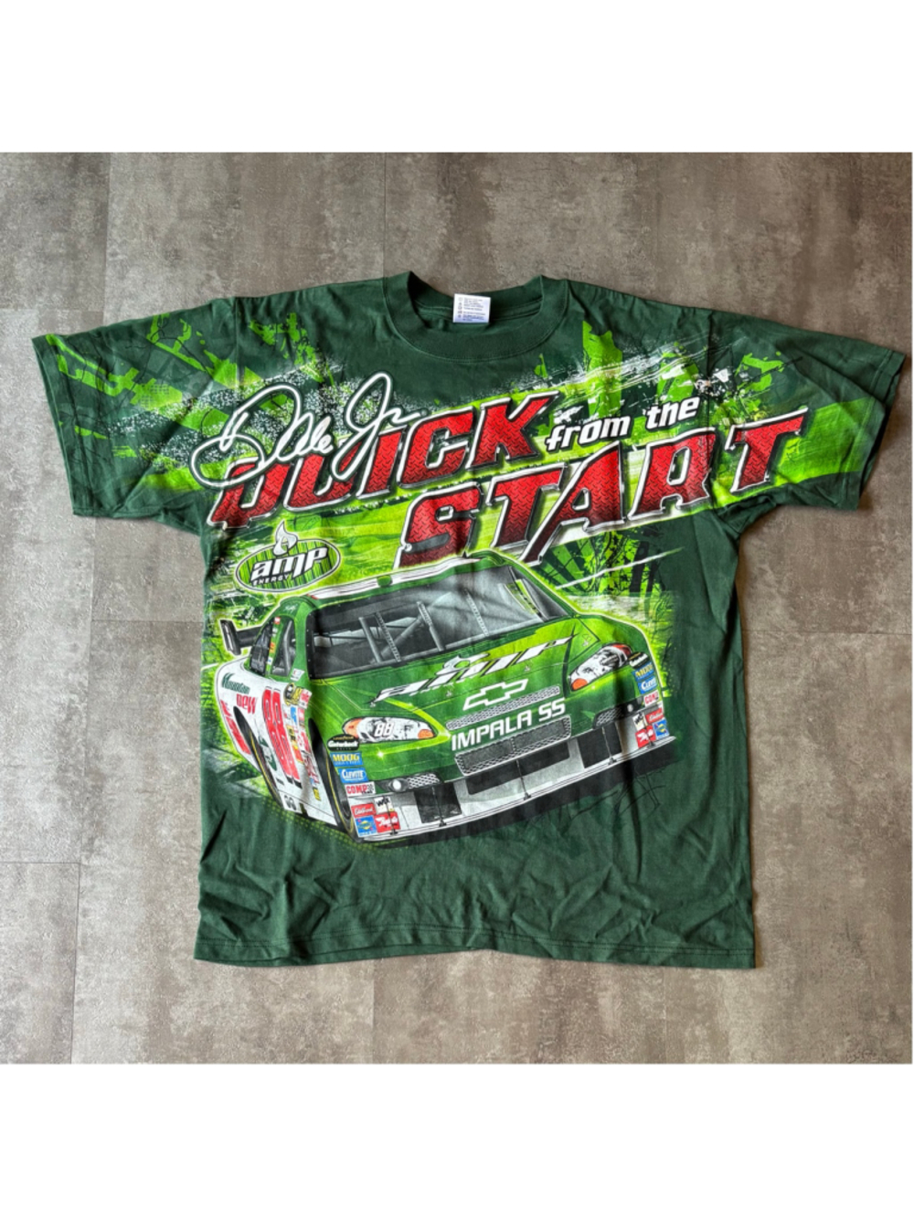 Y2K NASCAR Dale Jr Amp Energy AOP Shirt Mens Large Green
